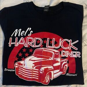 Mel's Hard Luck Diner Branson Missouri Retro Truck T-Shirt - Black & Red